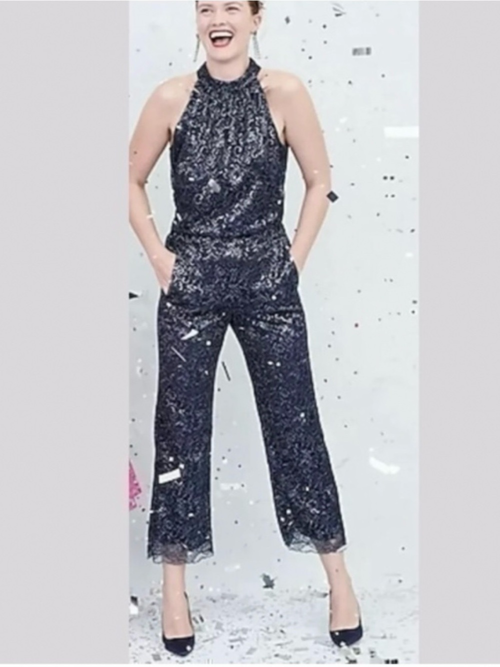 J Crew Elegant Women's Blue Metallic Lace Wide-Leg Pants
